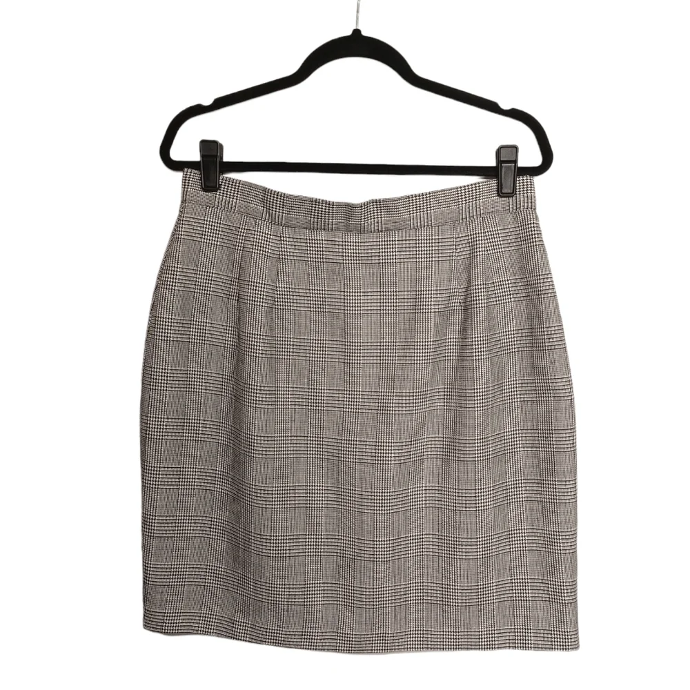 VTG NYCC Black White Houndstooth Plaid Print Mini Skirt 16 XL